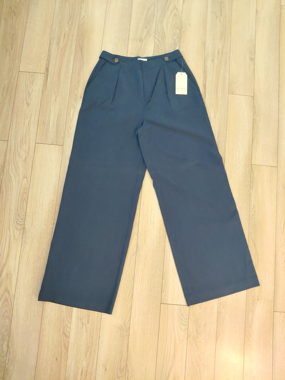Wonderly Wide Leg Pants in Navy Blue